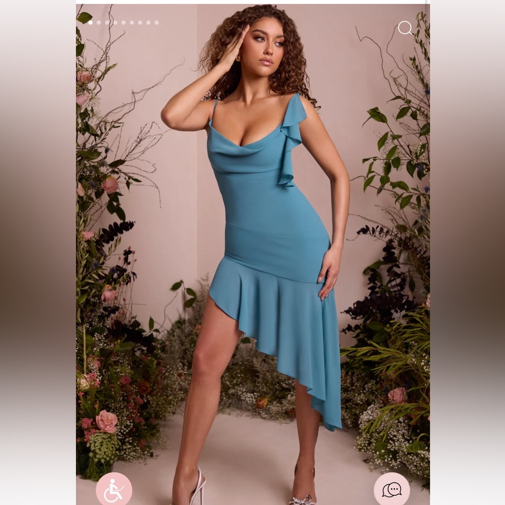 Oh Polly Teal MIDAXI Dress Asymmetric hem 💙🩵
